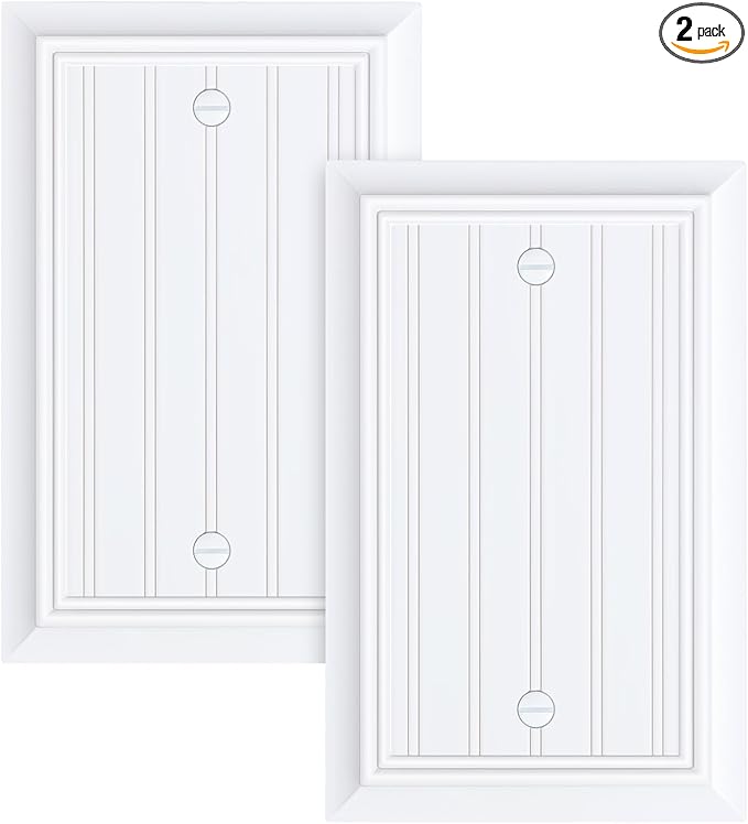 2-Pack Classic Beadboard Single Blank Wall Plate, Durable Natural Bamboo Fiber Wall Plate Cover,Pure White 1 Gang Wall Plate for Unused Outlets/Switches, Corrosion Resistant