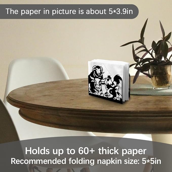 Farm Animals Decorative Black Metal Napkin Holder for Table, 5.3" x 4.5" x 2" Pig Sheep Chickens Cow Standing Napkin Holder for Home Kitchen Restaurant Picnic Party Coffee Bar Dining Room