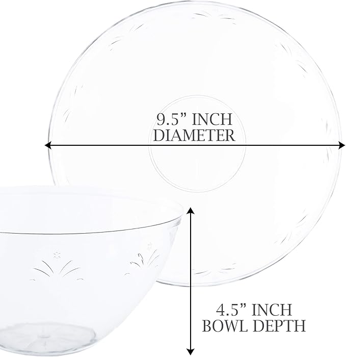 PLASTICPRO Disposable Round Serving Bowls, Party Snack or Salad Bowl, Medium Plastic Crystal Clear Pack of 8