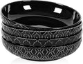 Sureasy 9.7" Pasta Bowls Set of 4-42 oz Large Salad Bowls for Kitchen, Embossed Ceramic Serving Bowls for Fruits, Soup, Pasta and Salad, Microwave & Dishwasher Safe, Black