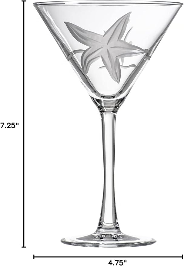 Rolf Glass Starfish Martini Glass 10 Ounce | Set of 4 Stemmed Martini Glasses | Lead-Free Crystal Glass | Diamond-Wheel Etched Cocktail Glasses | Made in the USA