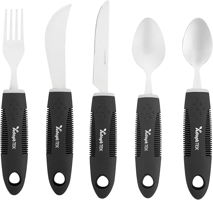 Restaurantware Adaptive Utensils - 1 count Stainless Steel, 9.843 x 5.118 x 1.575 Inches, Ergonomic Eating Aids, Non-Slip Utensil Set for Arthritis, Secure Grip Design, Black