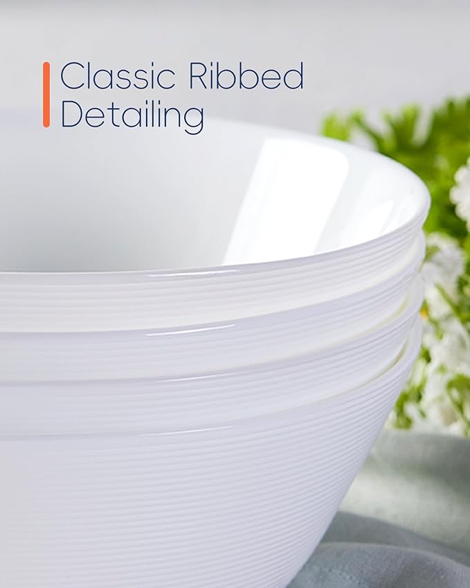 38 OZ Soup Bowl Set of 4, Opal Glass 7.5 inch White Bowls for Ramen, Noodle, Salad, Fruit, Pho, Dishwasher and Microwave Safe