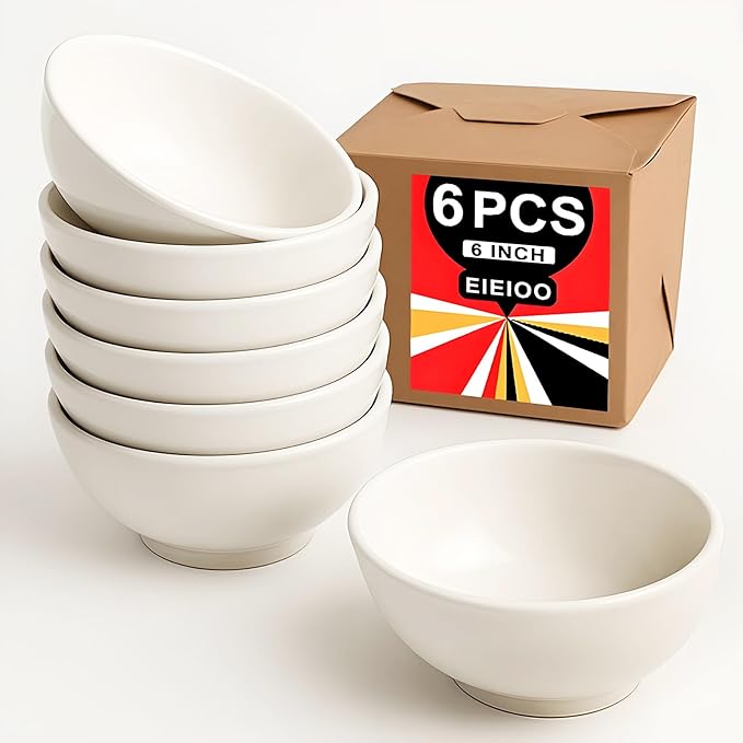 Soup Bowls, 22 oz White Ceramic Bowls, 6 Inch Cereal Bowl, Porcelain Bowl Set of 6 for Soup, Pasta, Salad, Fruit, Rice, Oatmeal, Dishwasher and Microwave Safe (Set of 6)