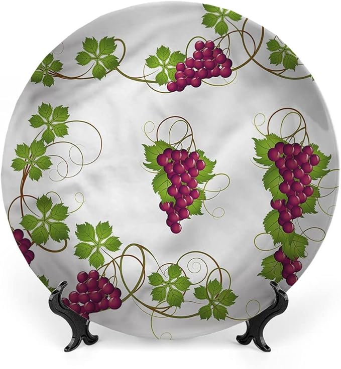 Ceramic Display Plate, Vine Ceramic Hanging Decorative Plate, Agriculture Harvest Yield, 10 Inch, Household Custom Ceramic Plate, Multicolor
