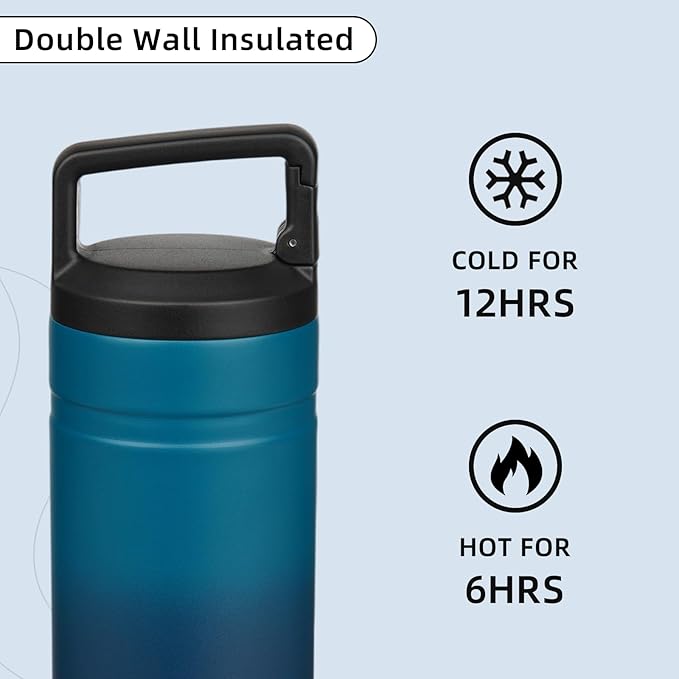BJPKPK Insulated Water Bottle with 2 Lids,20 oz Double Wall Stainless Steel Vacuum Tumbler Travel Coffee Mug,Wide Mouth Thermal Cup,Sea