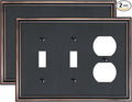 2-Pack Combo Double Toggle/Single Duplex Outlet Covers, Durable Zinc Alloy Decorative Switch Plate Covers, Aged Bronze 4 Gang Switch Plates, Corrosion Resistant