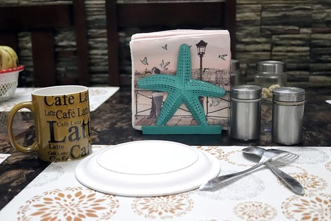 Nautical Starfish Lunch Dinner Metal Napkin Holder Kitchen Beverage Cocktail Ocean Coastal Napkin Holder By The Metal Magician (Distressed Green)