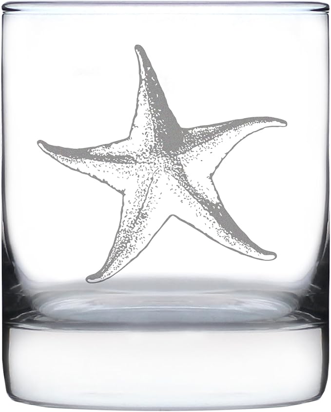 Bevvee Starfish Rocks Glass - Beach Themed Decor and Decorative Ocean Glassware Gifts for Women and Men - 10.25 Oz Glasses