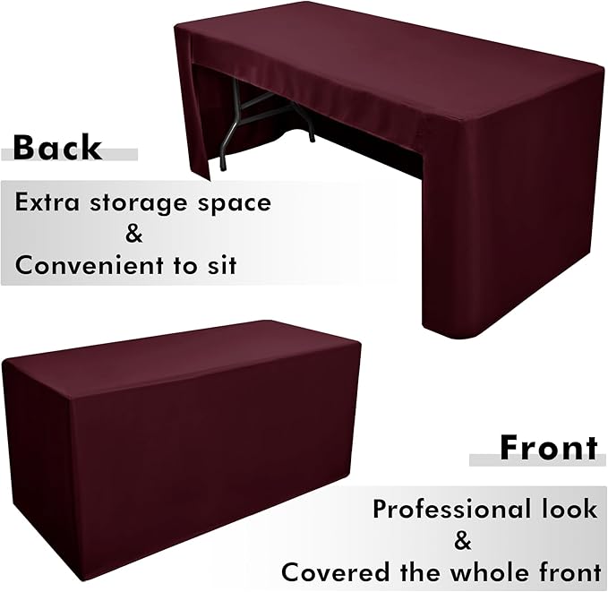 Nasitos 2 Pack Burgundy Tablecloth Rectangle Fitted for 4 Foot-Open Back Valentines Tablecloth Fabric Washable and Wrinkle Resistant Table Cover for Trade Show, Parties, Banquet, Buffet, Baby Shower
