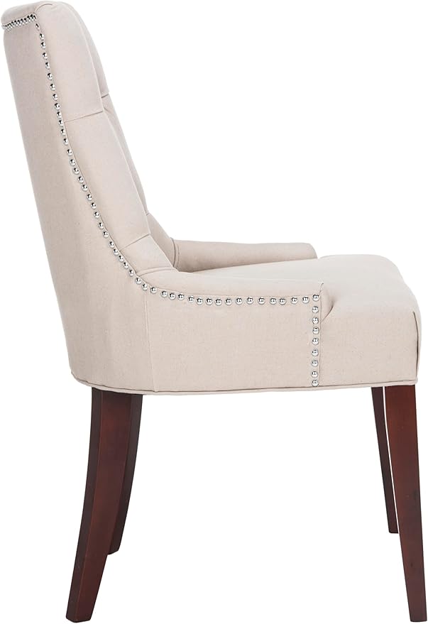 SAFAVIEH Home Collection - Amanda Tufted Upholstered Taupe Dining Chair Set of 2, Nailhead Trim, Classic Design (MCR4515A-SET2)