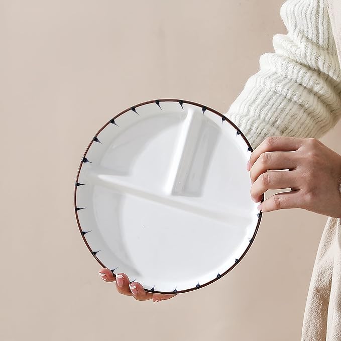 8 Inch Ceramic Portion Control Plate - 3 Compartment Divided Plates for Weight Loss & Diabetes, Microwave & Dishwasher Safe, Stackable Dinnerware Set, BPA-Free Porcelain (White, 1-Pack)