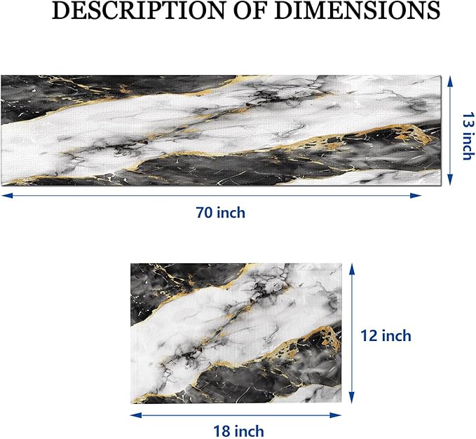 Mcalk Black Marble Table Runner and Placemats Set of 6, Marble Print Placemats, Modern Cloth Place Mats Indoor for Kitchen,Washable Linen Material for Dining Table