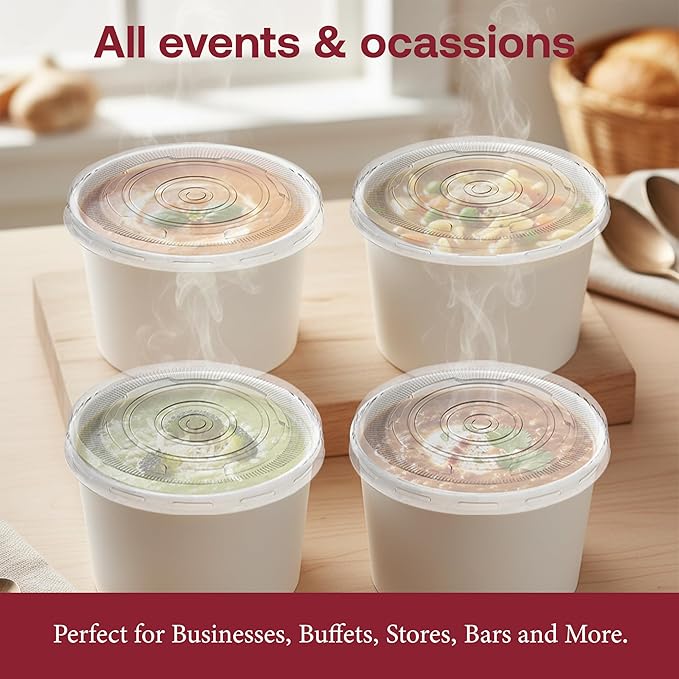 Smarty Had A Party 1000 Count Clear Plastic Lids for Squat Paper Soup Cups – Fits 6 oz, 8 oz, 12 oz & 16 oz Disposable Containers – Leak-Resistant, BPA-Free,Tight-Seal Covers for Takeout & Catering