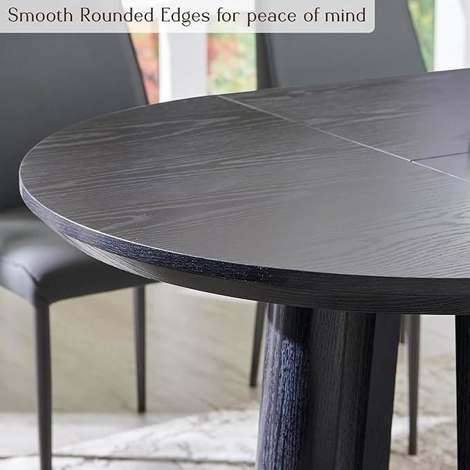 OKD 63" Dining Table for 6-8, Oval Dining Room Table with Triangular Structure Pedestal Stable Base, Curved Table Edge, Circle Kitchen Tables for Dining Room, Kitchen, Black Oak