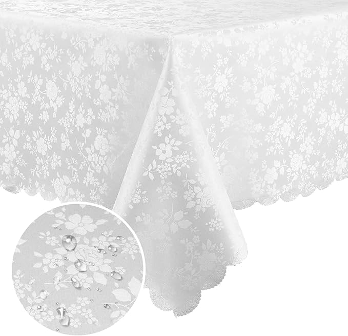 Smiry Rectangle Table Cloth, Waterproof Heavy Duty Vinyl Tablecloths, Wipeable Washable Table Cover for Kitchen and Dining Room (White, 54" X 108")