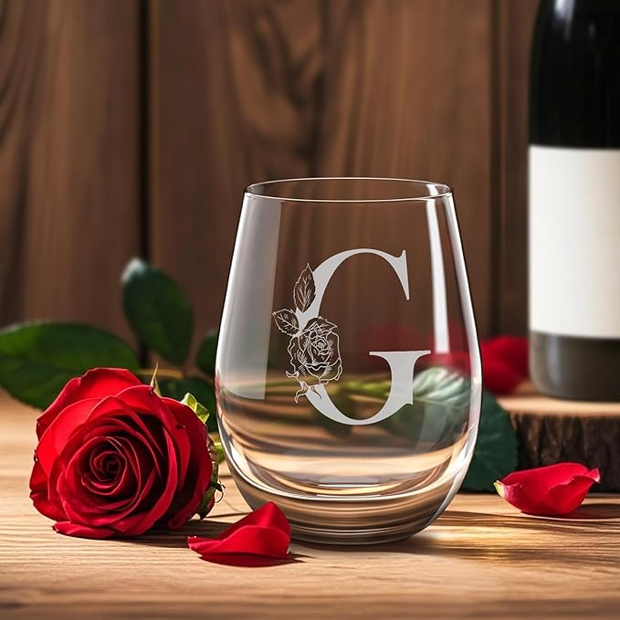 Valentines Day Gifts for Her, Gifts for Women Her Friend Mom Grandma Wife Sister Bridesmaid Nurse, Birthday Galentines Mothers Day Christmas, Personalized Initial Customized Wine Glasses 18OZ(G)