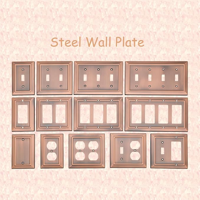 Metal Wall Plate for Electrical Outlets, Decorative Antique Copper Switch Plates Outlet Cover, Light Switch Cover Plate, 2-Gang Wall Plates (Double Duplex Outlet, 2 Pack)
