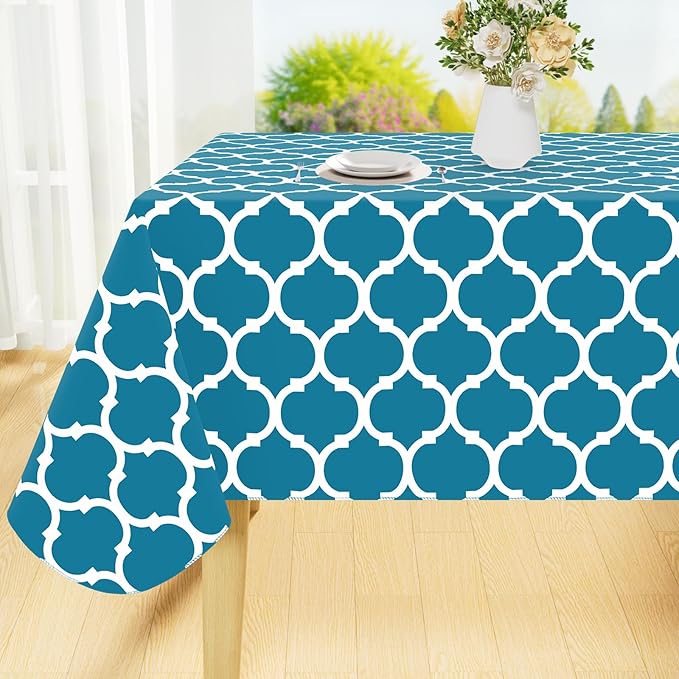 Smiry Rectangle Table Cloth, Waterproof Vinyl Tablecloth with Flannel Backing for Rectangle Tables, Wipeable Spillproof Plastic Tablecloths for Dining, Camping, Indoor and Outdoor (60"x144", Teal)