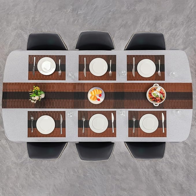 Placemats Set of 8, Vinyl Woven Place Mats Indoor Set of 8 Washable Wipeable PVC Table Mats Heat-Resistant Non Slip Plastic Placemat for Kitchen Dining Outdoor Table (Black Brown, Set of 8)