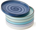 Sweese 7.8 Inch Porcelain Dessert Plates Set of 6 - Gradient Salad Plates, Microwave & Dishwasher Safe, Scratch-Resistant, Elegant High-Edge Design for Appetizers, Cakes, Pasta - Cool Assorted Colors