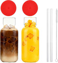 Glass Cup with Silicone Lid and Straw, 23 Oz Drinking Glasses Water Bottle Vintage Glassware for Iced Coffee, Juice, Cocktails, Whisky Tumbler for Gift 2 Pack