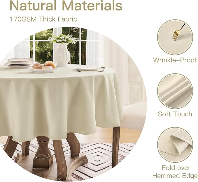 Tablecloth Linen Textured Waterproof & Stain Resistant Table Cloth Wrinkle Free Decorative Fabric Farmhouse Table Cover for Dining/Party/Buffet/Wedding, 60 x 60 Inch, Beige