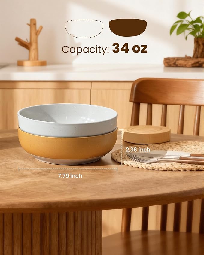 Pasta Bowls Set of 8, 34oz Speckled Ceramic Bowls Set for Serving Salad, Pasta, Soup, Dinner, 8" Wide and Deep Bowls, Dishwasher & Microwave Safe, Matte Terracotta Base (Mixed Color)