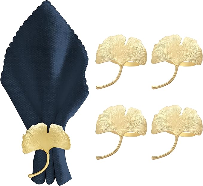 Decozen Set of 12 Gold Napkin Rings in Leaf Design, Festive, Table Decor Setting for Holiday, Wedding, Birthday, Kitchen, Home Decor, Housewarming Gift - Mothers Day Decorations