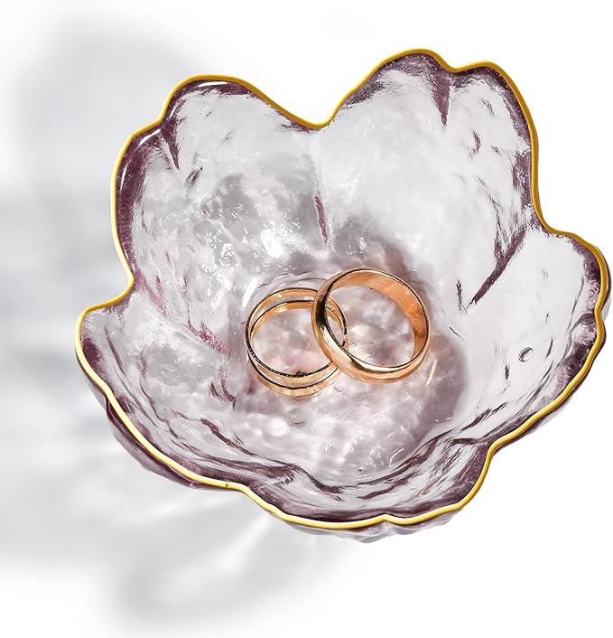 Pink Glass Jewelry Trinket Dish, Cherry Blossom Decor Ring Holder Tray, Small Trinket Bowl Gifts for Women