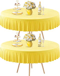 2 Pack Yellow Spandex Round Tablecloths for 60 inch Table, Stretchy Fitted 5FT Round Table Cloths with Wrinkle Free Skirt for Wedding Party Dining Banquet