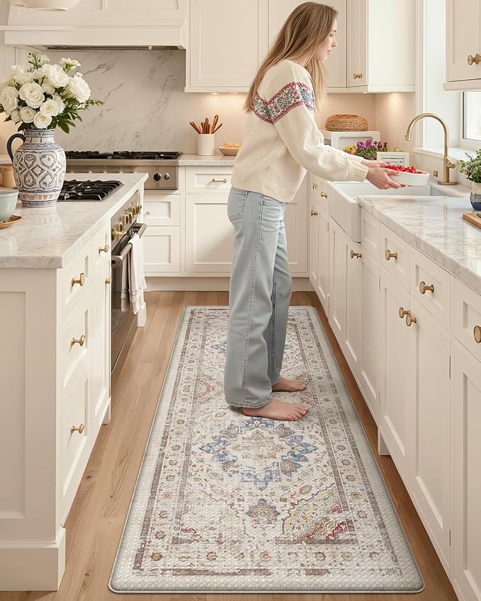 Color&Geometry Kitchen Floor Mats Anti Fatigue, Cushioned Boho Rugs,Waterproof Non Slip Kitchen Runner for Sink, Standing Mats for Office,24"x59",Oatmeal