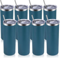 Volhoply 8 Pack Skinny Tumblers with Lid and Straw, 20oz Stainless Steel Straight Tumbler Bulk, Vacuum Insulated Coffee Mug for Home, Office, Travel, DIY (Dark Green,8 Pack)