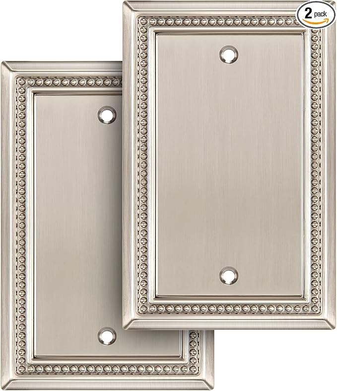 Henne Bery Sunken Pearls Heavy Duty Decorative Wall Plate Switch Plate Outlet Cover (Single Blank, 2 Pack, Satin Nickel)