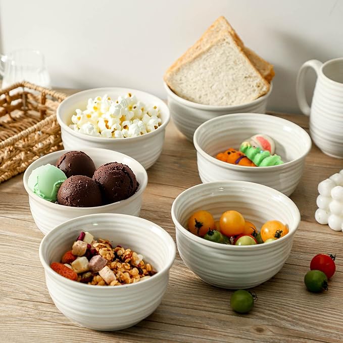 Soup Bowls, 20 Ounce Deep Ceramic Cereal Bowls for Kitchen Home, Serving Bowls Set of 6 Perfect for Oatmeal Rice Pasta Salad Dessert Breakfast, Microwave & Dishwasher Safe, Arctic White