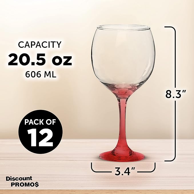 DISCOUNT PROMOS Premiere Wedding Wine Glasses 20.5 oz. Set of 12, Bulk Pack - Restaurant Glassware, Perfect for Red Wine or White Wine - Red