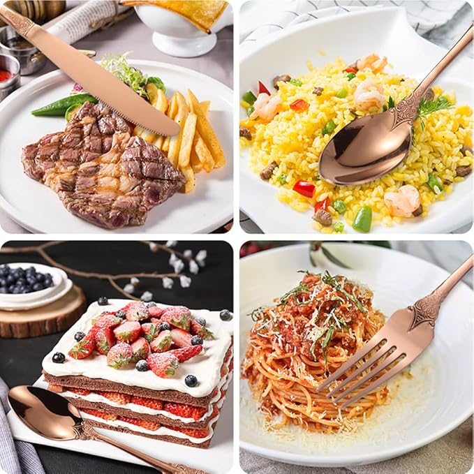 Vintage Silverware Flatware Set for 6, European Classic Style 24 Pieces Stainless Steel Tableware Cutlery Set,Fine Kitchen Utensils for Wedding Restaurant Hotel Christmas