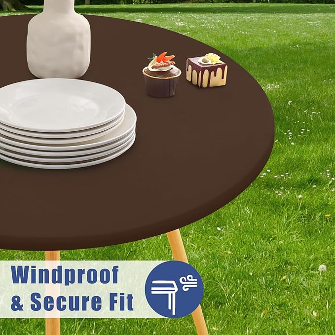 Round Spandex Tablecloth, Elastic Fitted Waterproof Tablecloths for 36"-44" Tables, Stretch Washable Picnic Table Cover for Camping, Dining, Indoor and Outdoor, Coffee