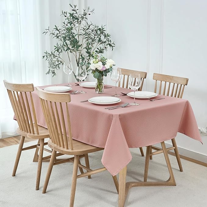 maxmill Weaved Texture Tablecloth Water Resistance Antiwrinkle Spillproof Soft Washable Table Cloth for Dining Room, Buffet Banquet Parties Holiday Dinner, Rectangular 70 x 108 Inch, Pale Blush