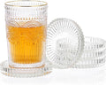 JUXYES 5 Pack Glass Coasters Round Cup Mat, Clear Glass Coaster for Drinks Coffee Tea Wine, Decorative Wine Bottle Coasters, Crystal Drink Coasters for Restaurant bar Kitchen Dining Table