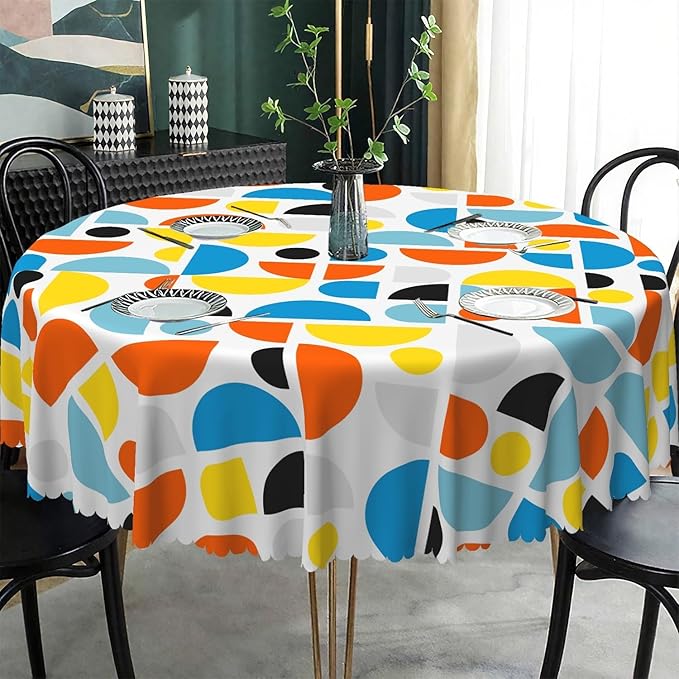 Laeacco 54 Inch Geometric Round Tablecloth Colorful Sector Circular Pattern Modern Abstract Art Print Table Cloth Washable Waterproof Wrinkle Free Table Cover for Kitchen Dining Picnic Party Decor