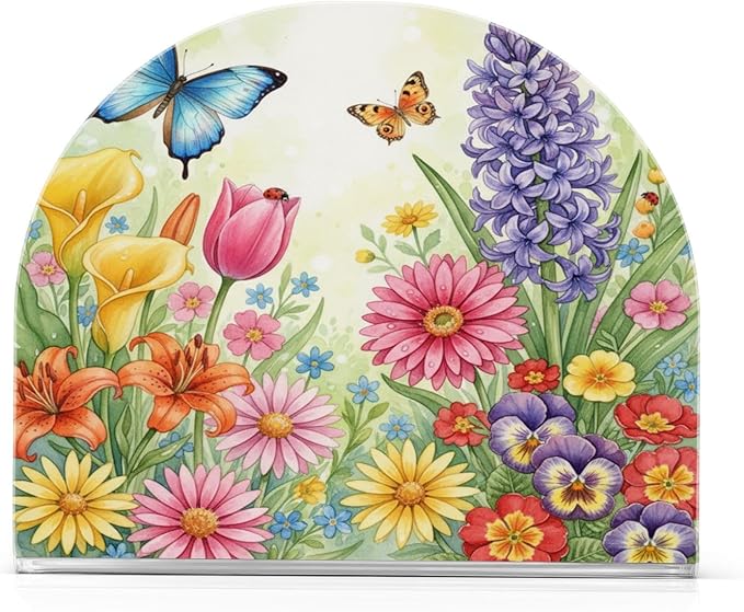 Spring Flowers Floral Napkin Holder for Table Kitchen Decor Acrylic Paper Napkin Holders for Tissue Dining Room Indoor Outdoor Party Holiday Accessories
