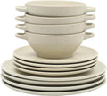 Gibson Elite Clover Hill 12-Piece Stoneware Dinnerware Set – White Cream Embossed Plates and Bowls with Matte Speckled Reactive Glaze, Service for 4 – Microwave & Dishwasher Safe