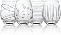 Joeyan Hand Blown Etched Stemless Wine Glasses with Dots Strips Pattern for Red Wine,Large Carved Drinking Glass Cups Tumblers for Wedding Anniversary Party Home,Set of 4,17.5 oz