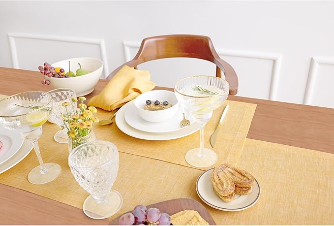 Solino Home Linen Placemats Set of 4-100% Pure Linen Chambray Mustard Yellow Cloth Placemats 14 x 19 Inch for Spring, Easter - Athena