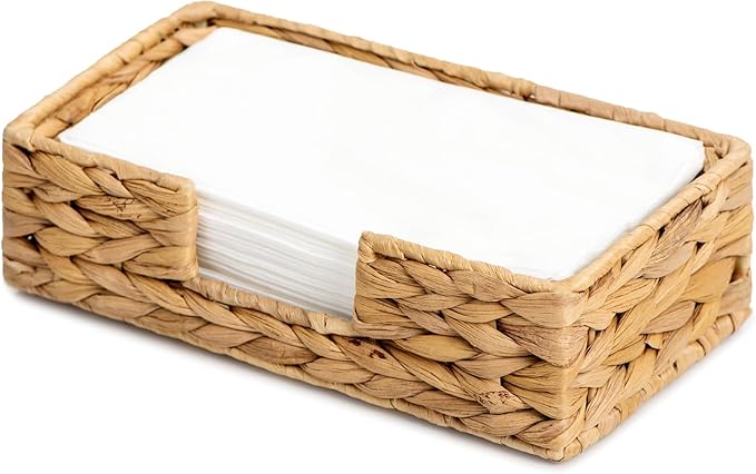 StorageWorks Water Hyacinth Napkin Holder for Bathroom, Wicker Napkin Baskets for Bathroom, Guest Towel Holder, 9 ¾"L x 5"W x 2 ¾"H, 1 Pack
