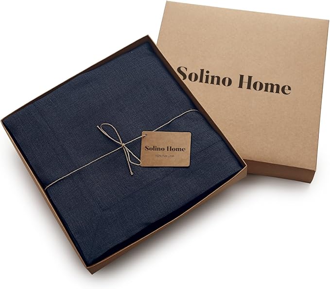 Solino Home Linen Navy Blue Tablecloth 60 x 132 Inch - 100% Pure Linen Rectangular Tablecloth - Machine Washable Table Cloth for Winter, Spring, Easter - Fete