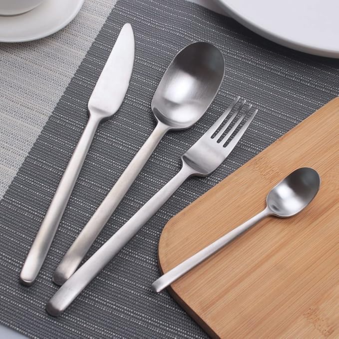 Matte Silverware Set for 8 Stainless Steel Flatware Set Light Luxury Vintage Style 32 Piece Cutlery Tableware Utensils Set Include Knives Forks and Spoons for Home Kitchen Restaurant Christmas