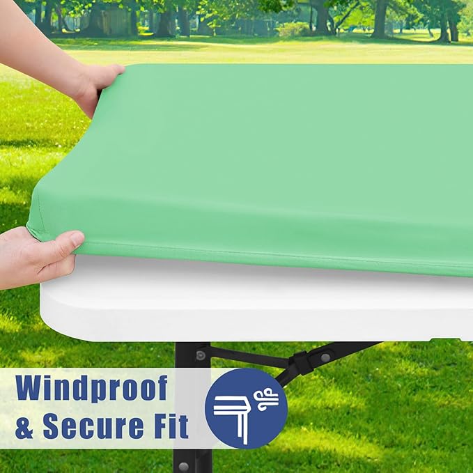 Spandex 6 Foot Rectangle Table Cloth 2 Pack, Elastic Fitted Tablecloths for Picnic, Stretch Washable Patio Table Cover for Outdoor, Camping, Banquet and Parties (Bright Green, 30"x72")