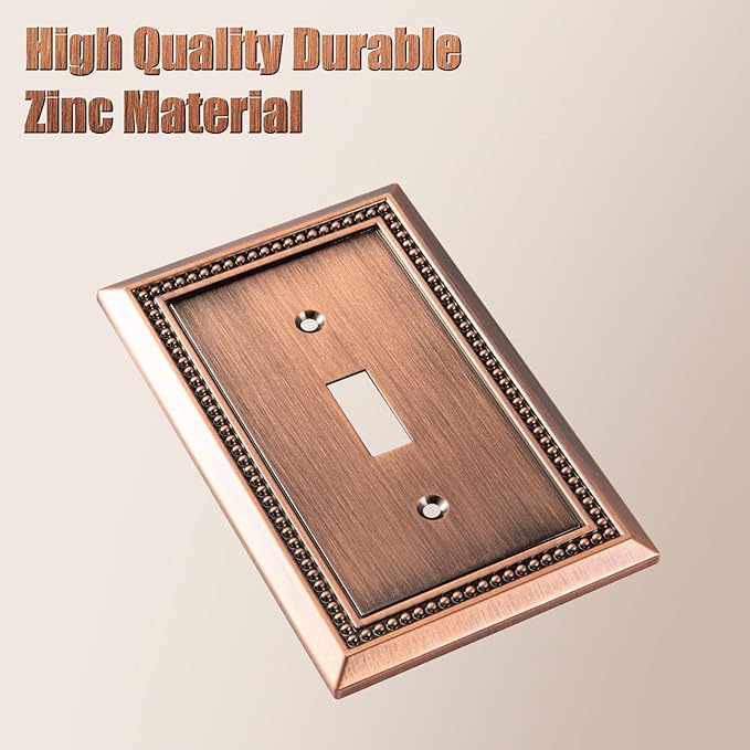 Henne Bery Sunken Pearls Heavy Duty Decorative Wall Plate Switch Plate Outlet Cover (Single Toggle, 3 Pack, Antique Copper)